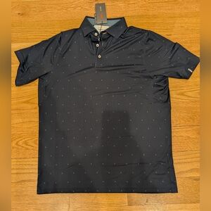 KJUS Golf Polo Mens 52 Large Navy Blue Pattern Performance Shirt NWT UPF 50+
